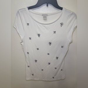 Cache White Short Sleeve Top with Embellishments